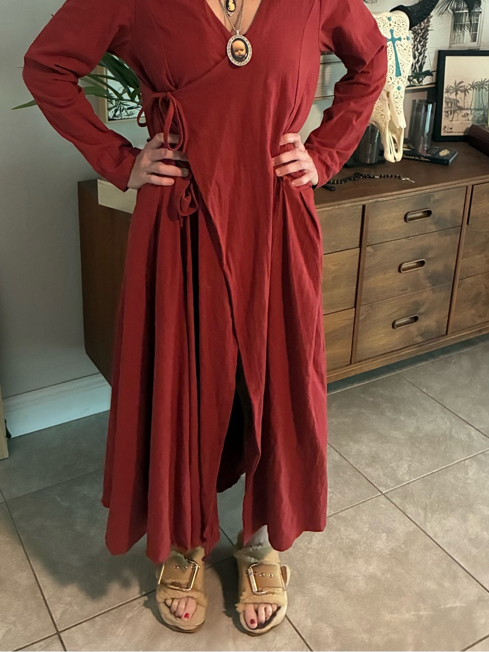 Rust Red Wrap Maxi Dress